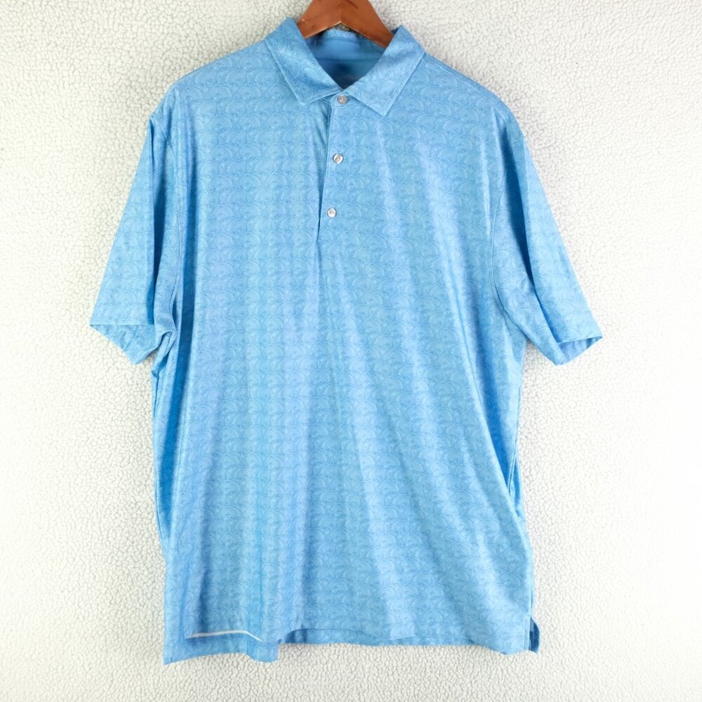 Hickey Freeman Polo Mens Large Blue Geometric Golf Performance Athletic Preppy